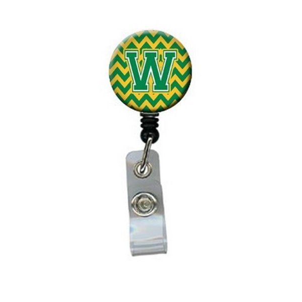 Carolines Treasures Letter W Chevron Green and Gold Retractable Badge Reel CJ1059-WBR